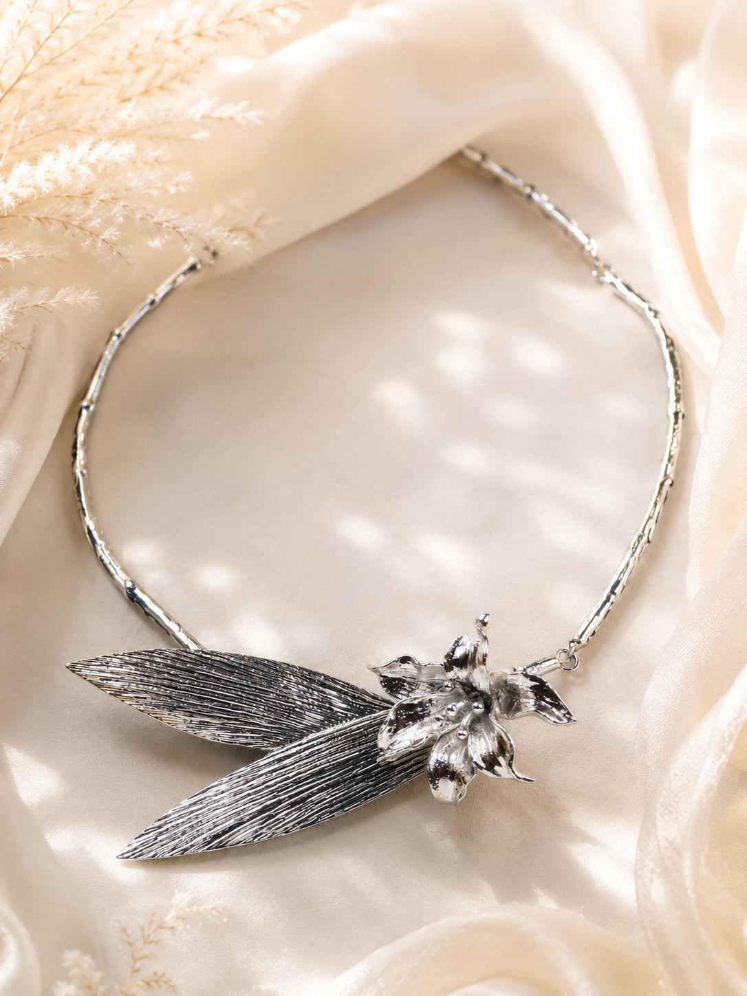 Aanura Silver Floral Statement Choker Necklace