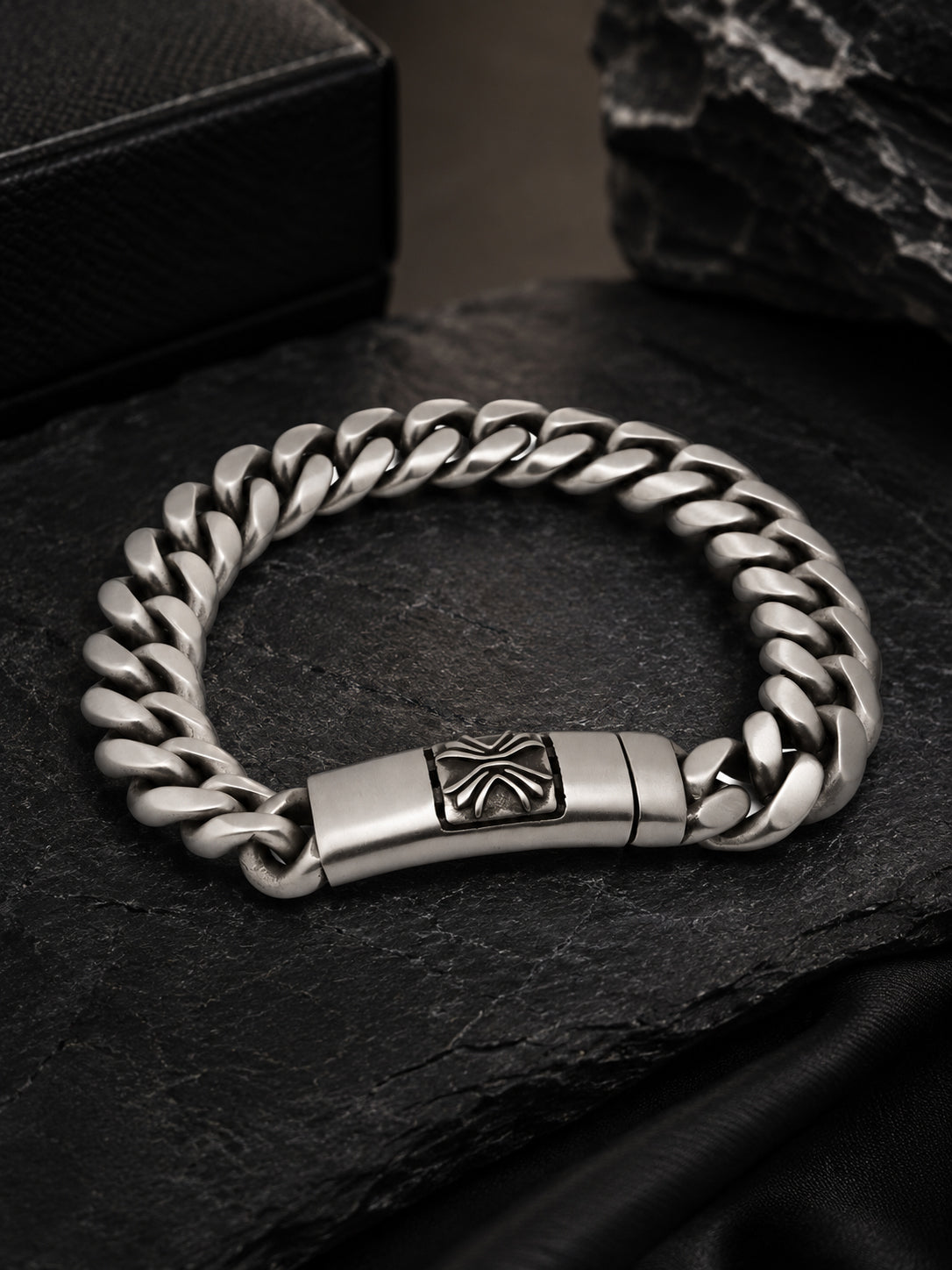 Silver Rhodium-Plated Titan Curb Waterproof Hypoallergenic Steel Bracelet