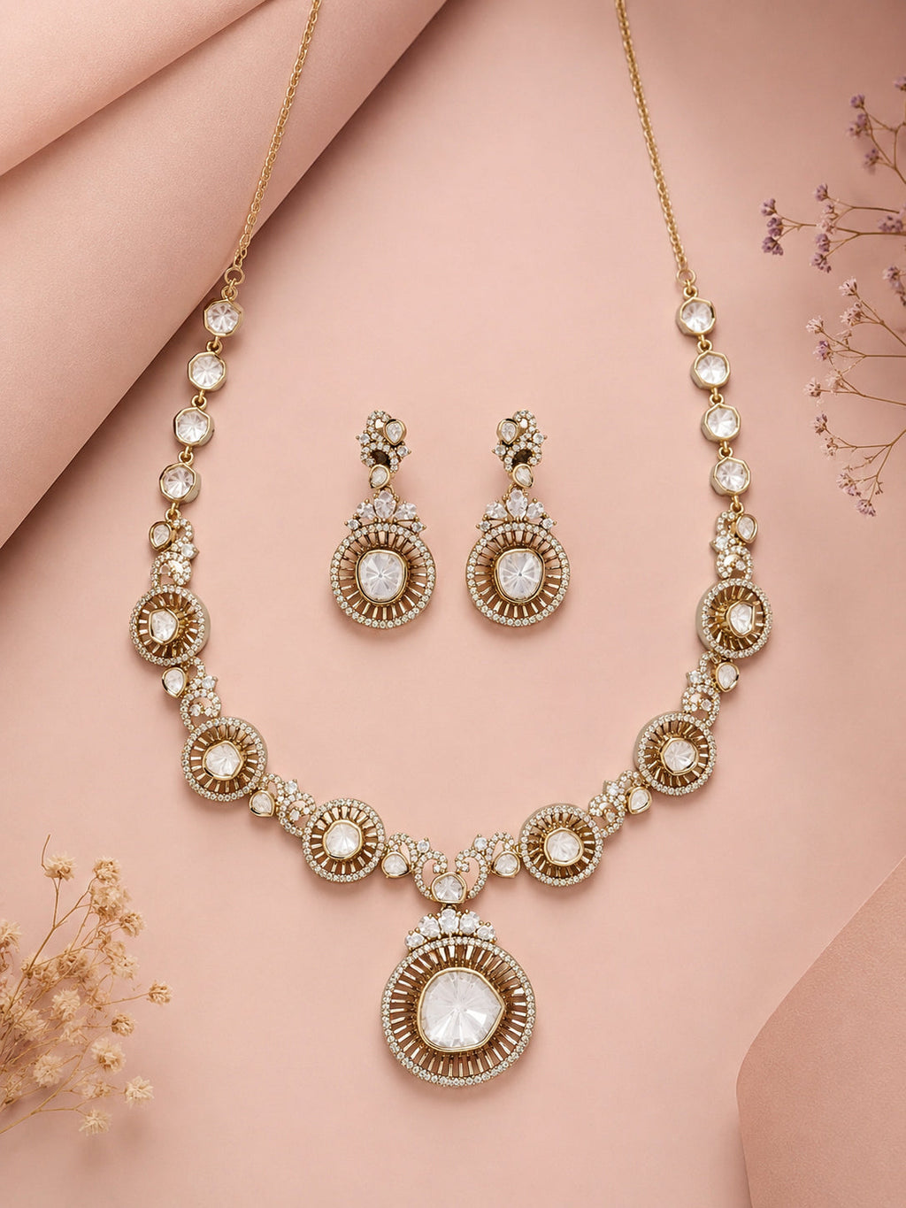 Aanura Long Kundan Necklace with Statement Pendant