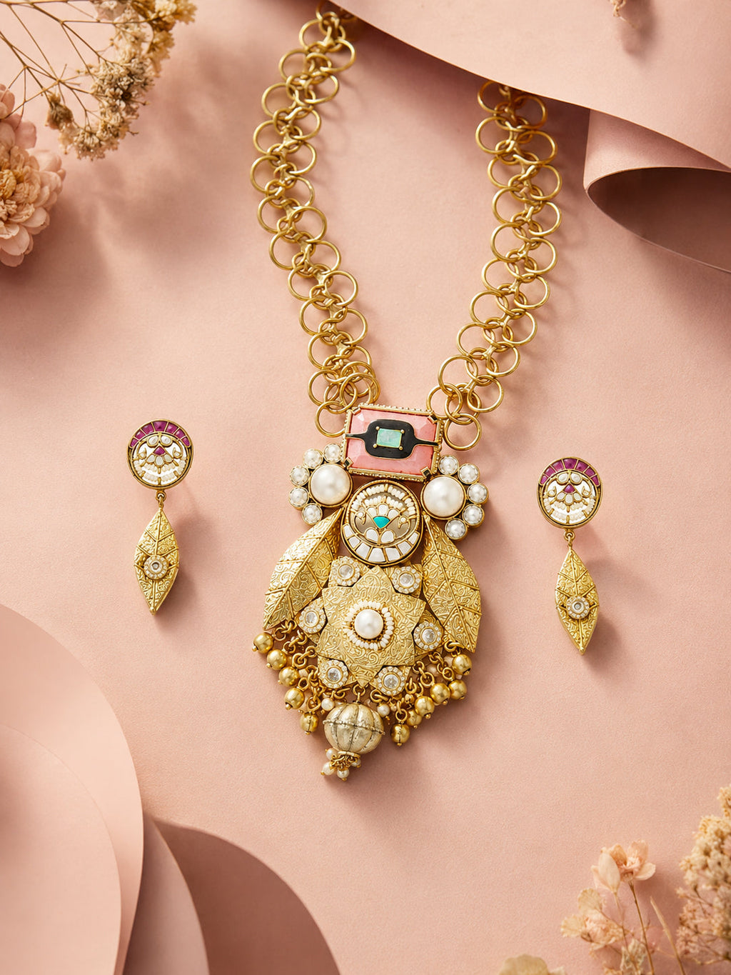 Aanura Antique Statement Pendant Necklace & Earrings