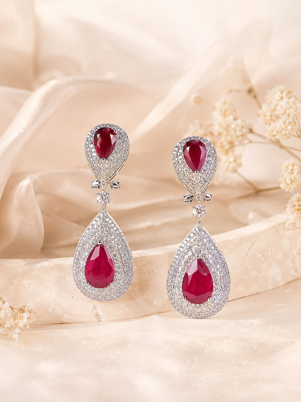 Aanura Ruby Teardrop Double Dangle Earrings