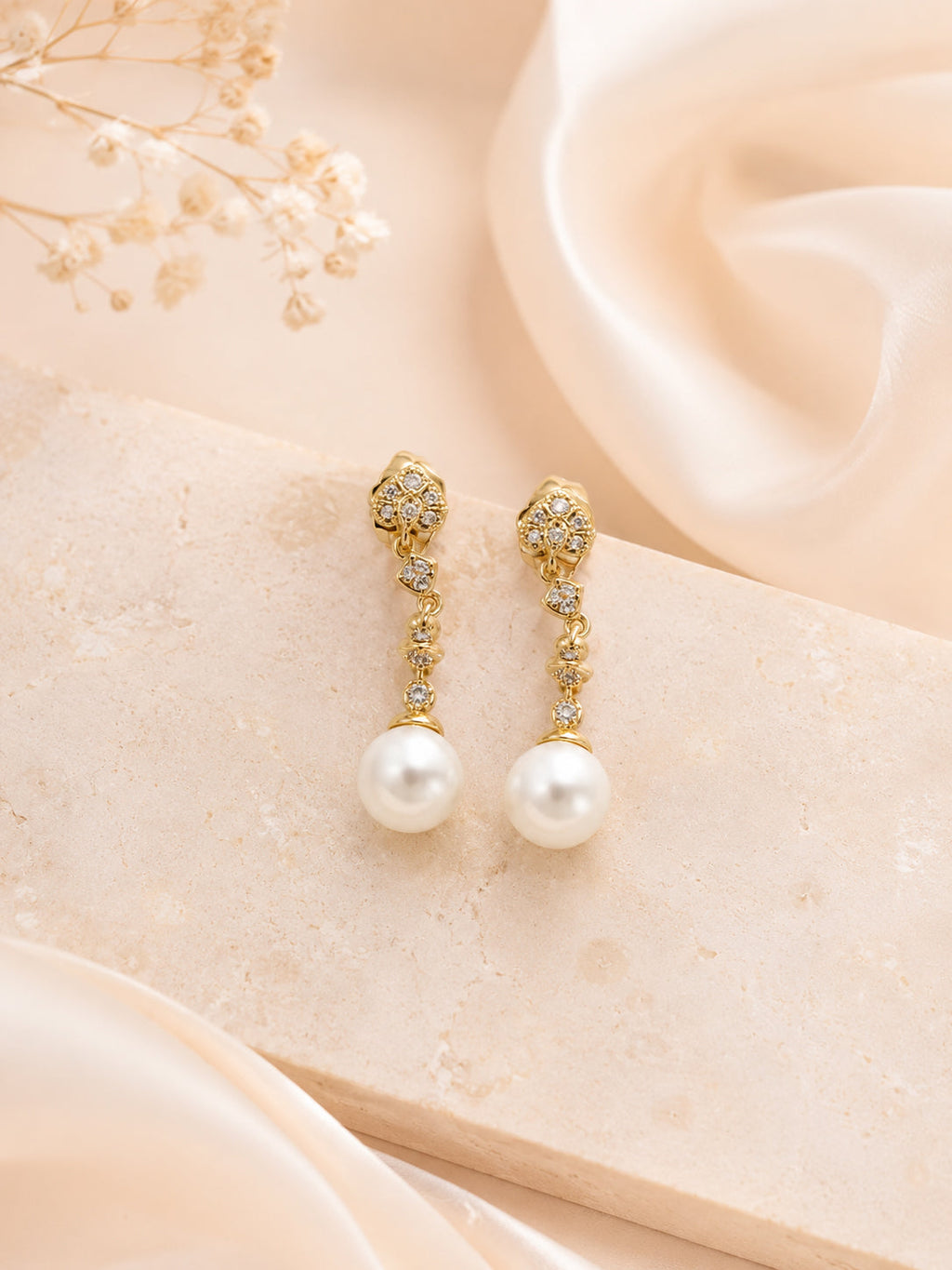 Pearl Drop Earrings with Cubic Zirconia in 18K Gold Plating