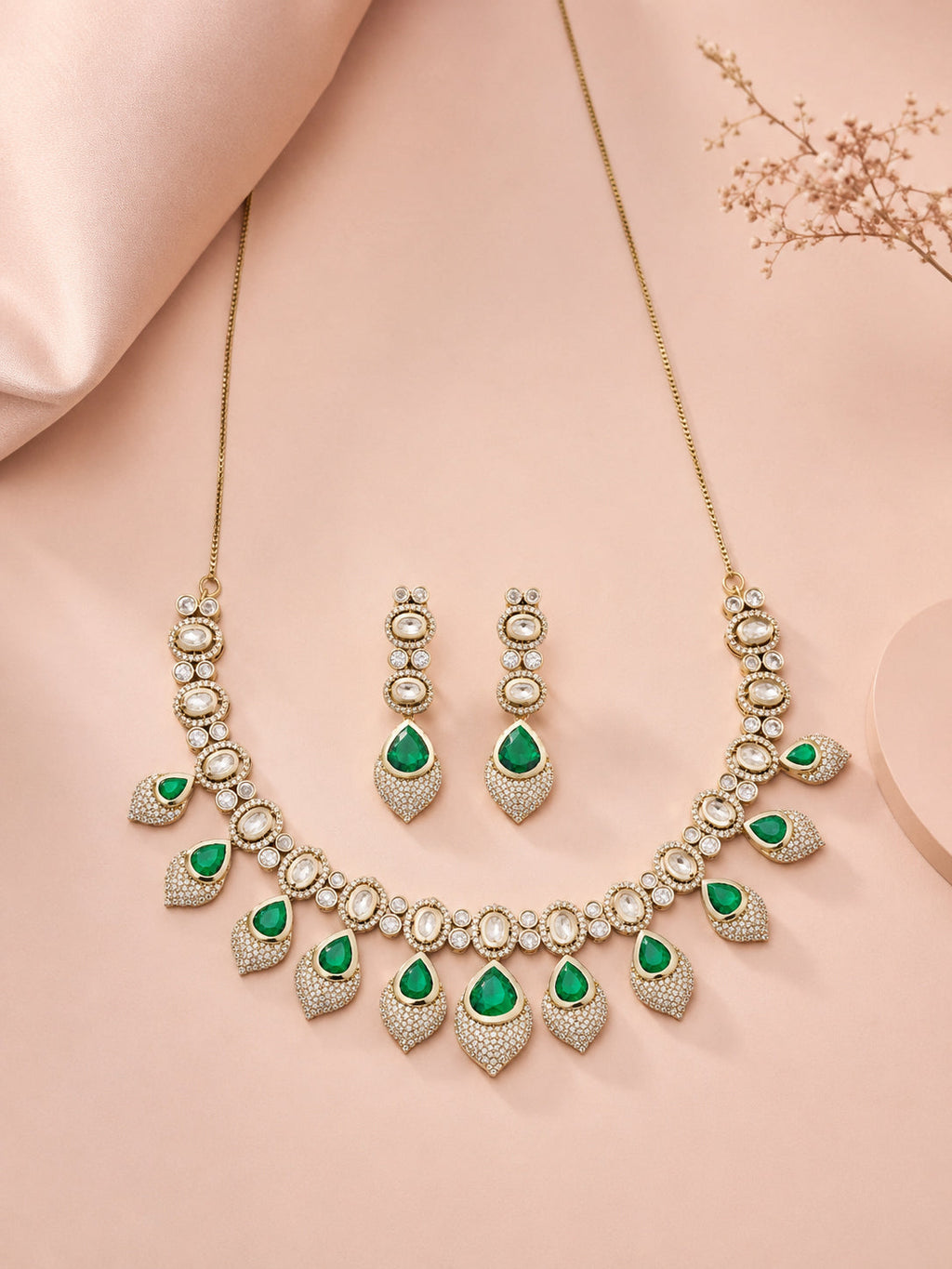 Aanura Lavender Drop Kundan Necklace Set with Earrings