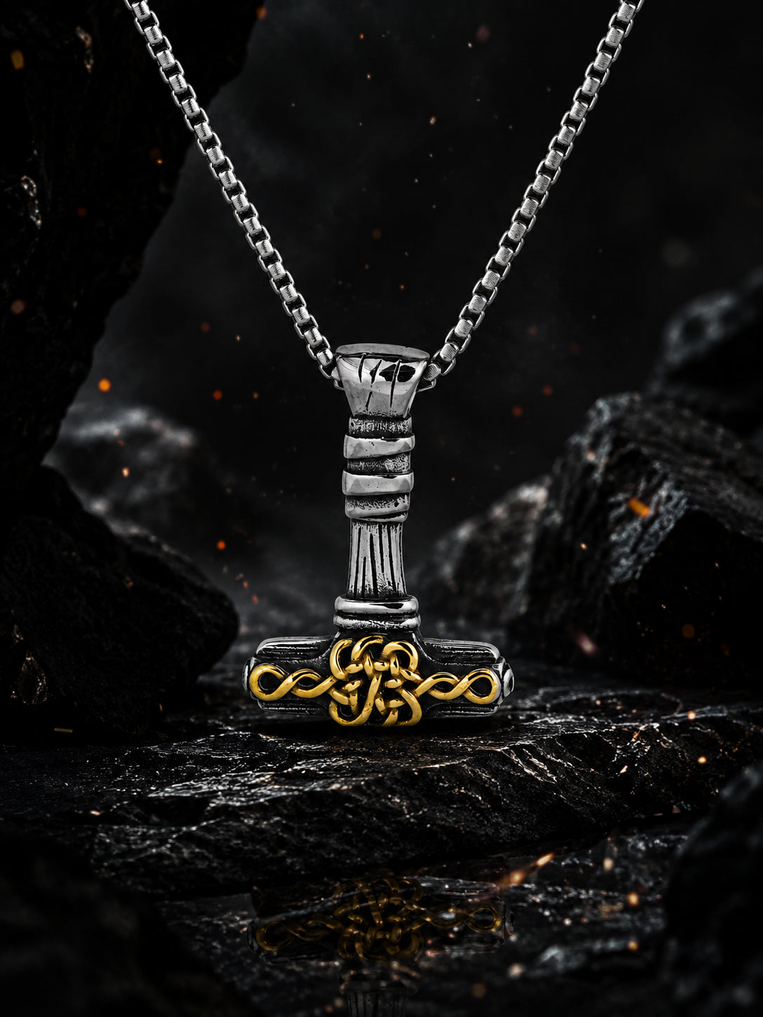 Dual-Tone Rhodium-Plated Hammer Waterproof Stainless Steel Chain for Men