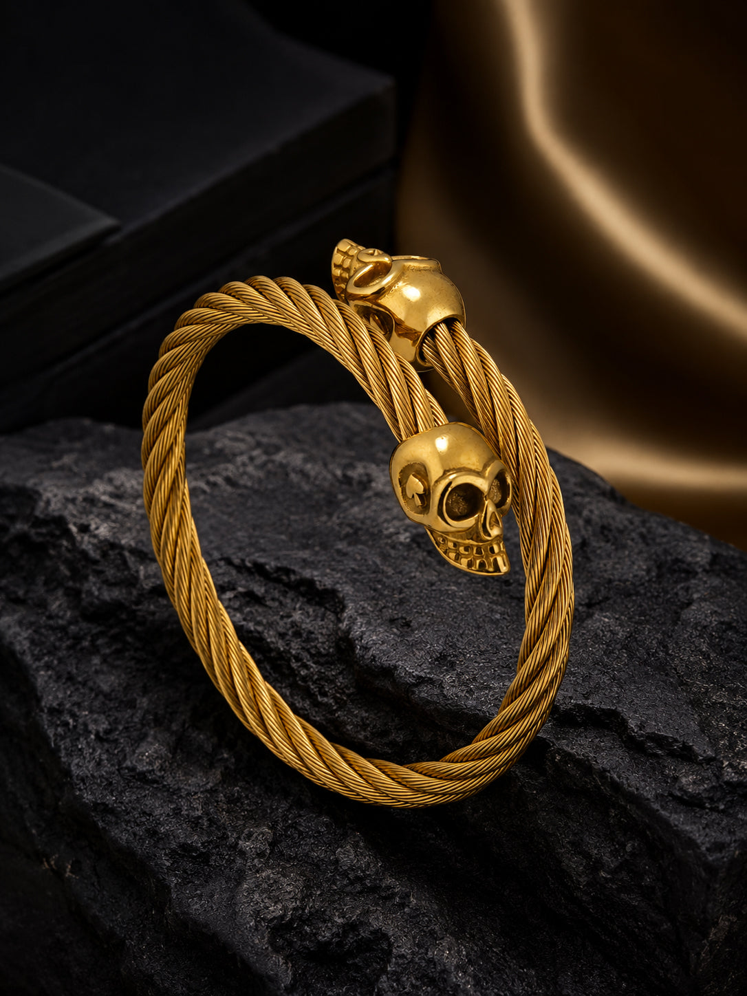 18K Gold-Plated Skull Cuff Waterproof Hypoallergenic Steel Bracelet