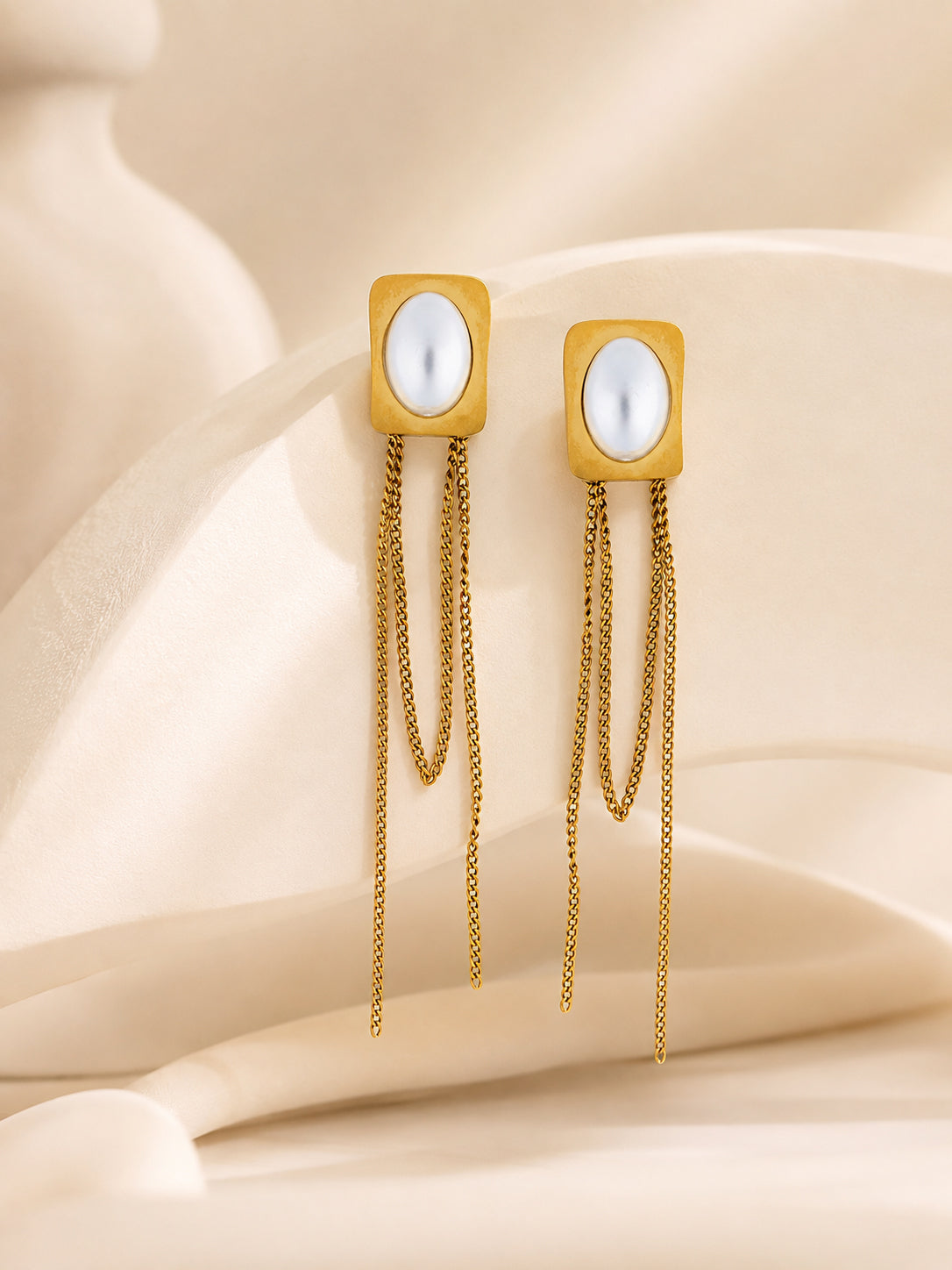 Aanura Pearl Chain Drop Earrings