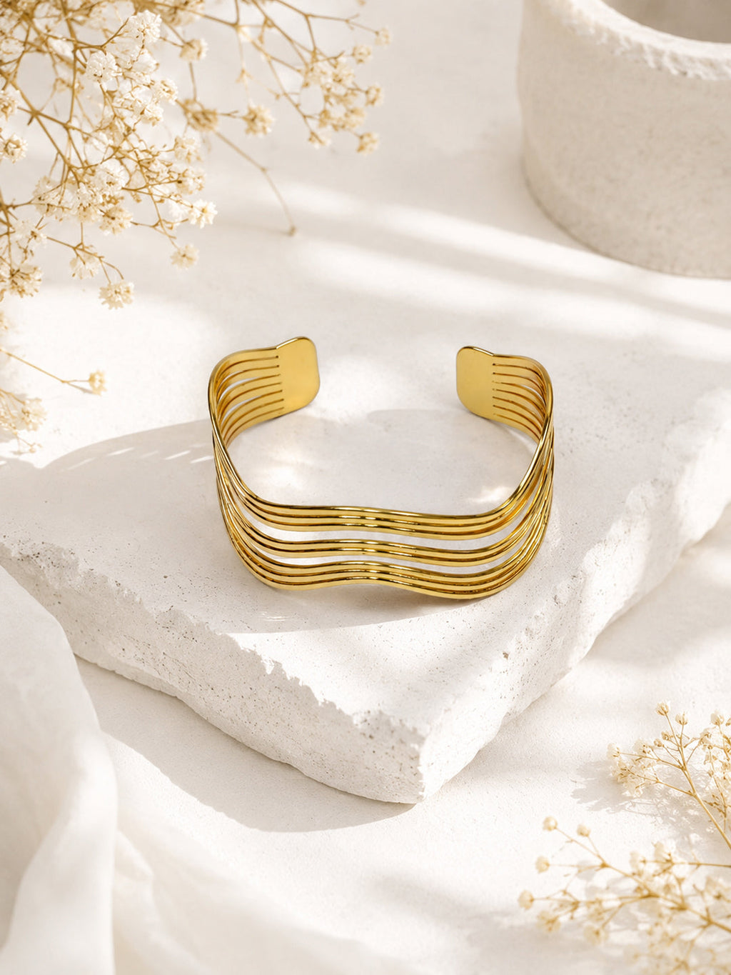 Aanura Wave Pattern Gold Cuff Bracelet