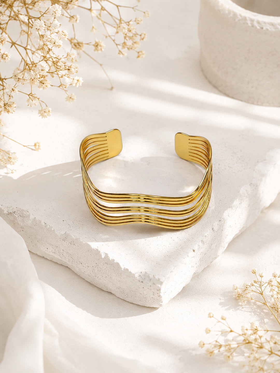 Aanura Wave Pattern Gold Cuff Bracelet