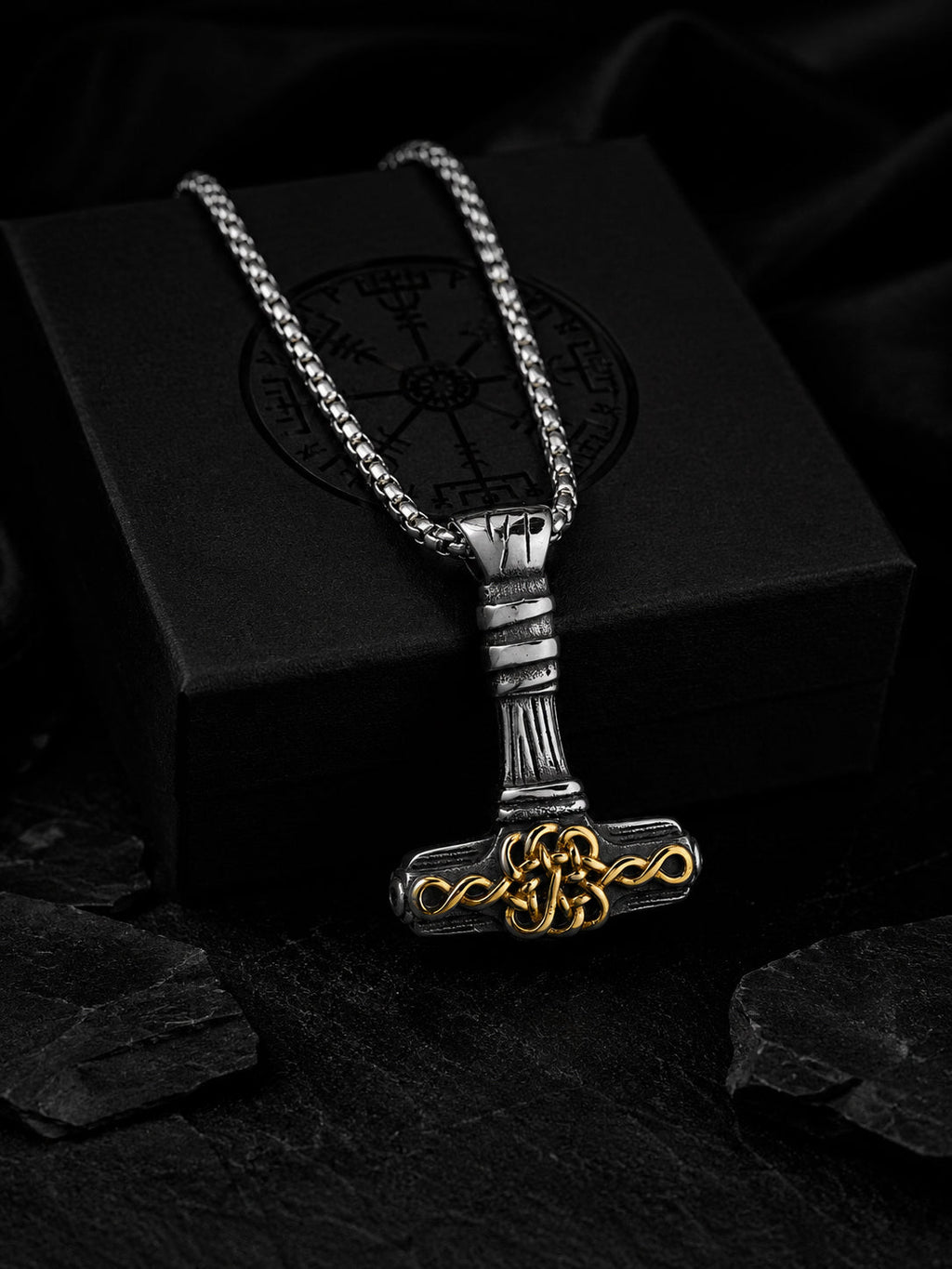 Dual-Tone Rhodium-Plated Hammer Waterproof Stainless Steel Chain for Men