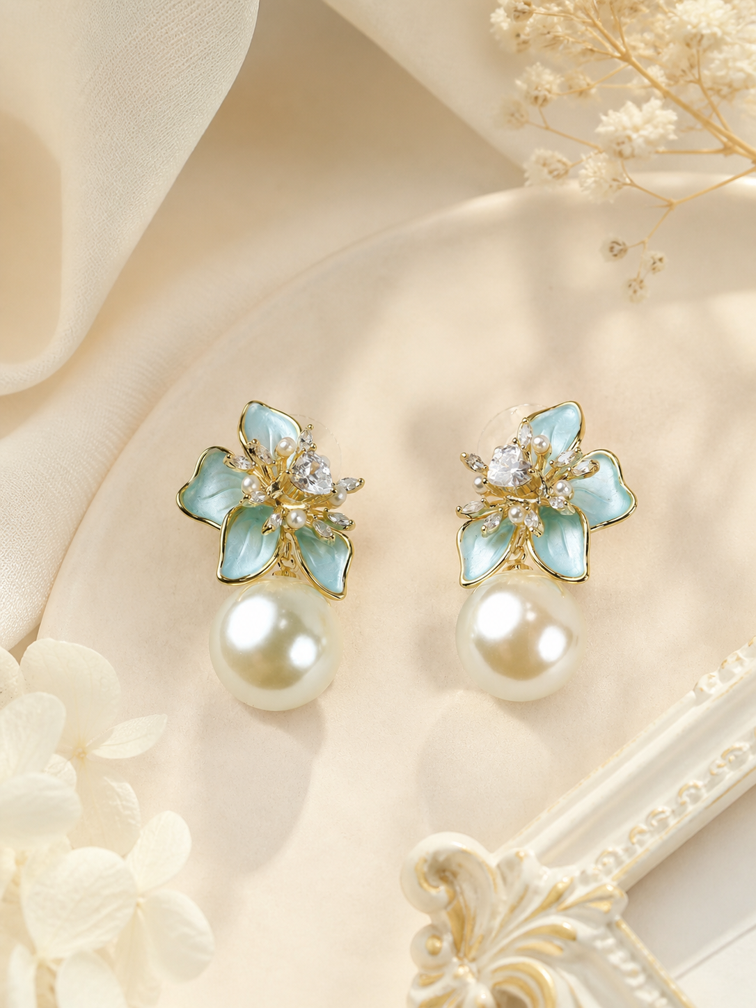 Aanura Floral Pearl Drop Earrings