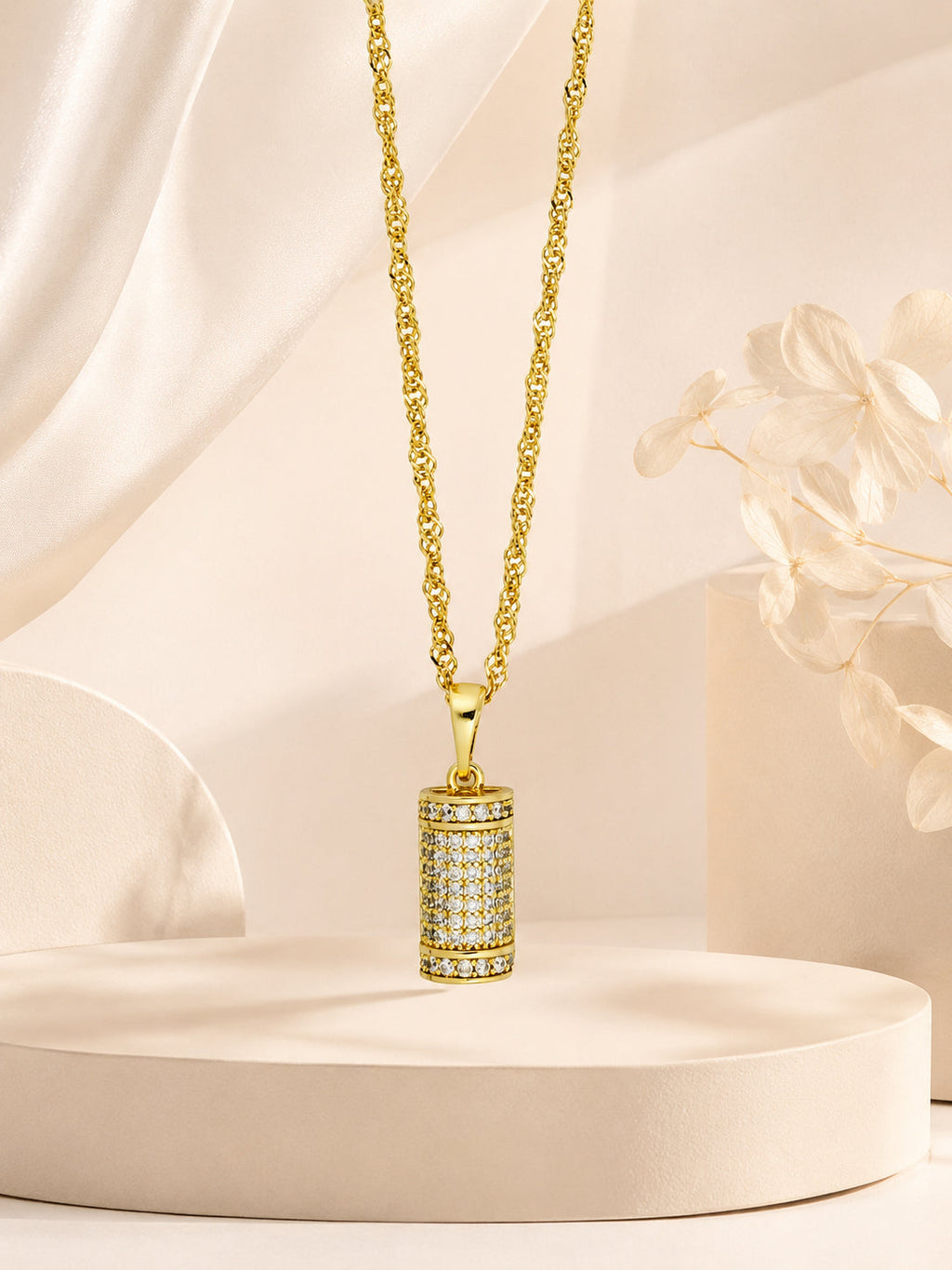 18K Gold Plated Crystal Cylinder Pendant Necklace