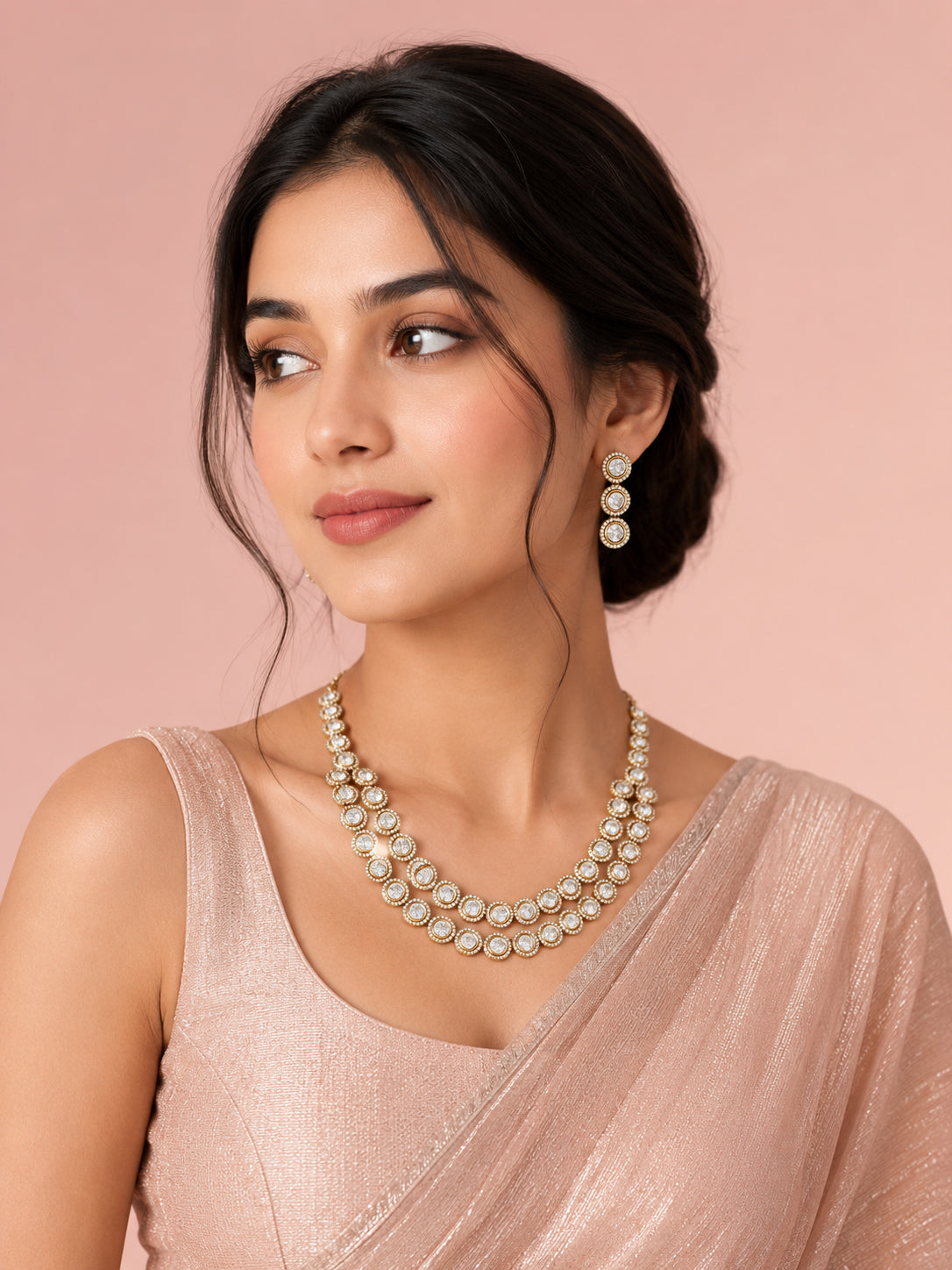 Aanura Double Layer Round Kundan Necklace Set