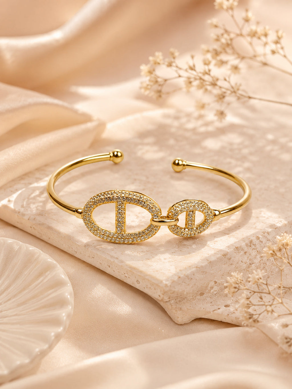 Aanura Double Oval Gold Open Cuff Bracelet
