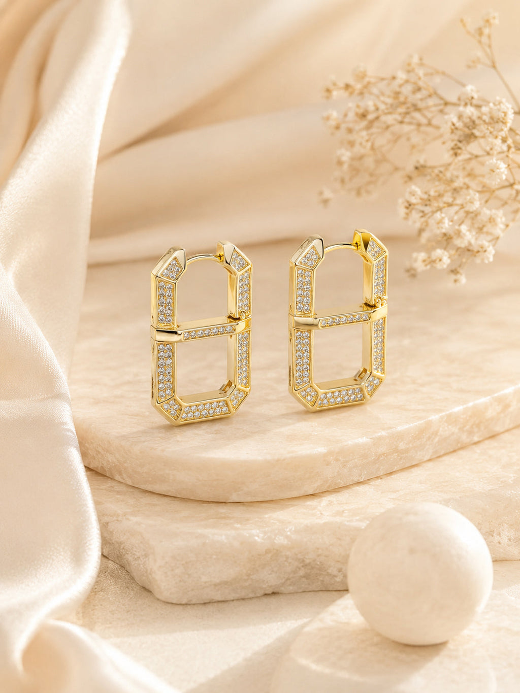 Aanura Geometric Gold Crystal Hoop Earrings