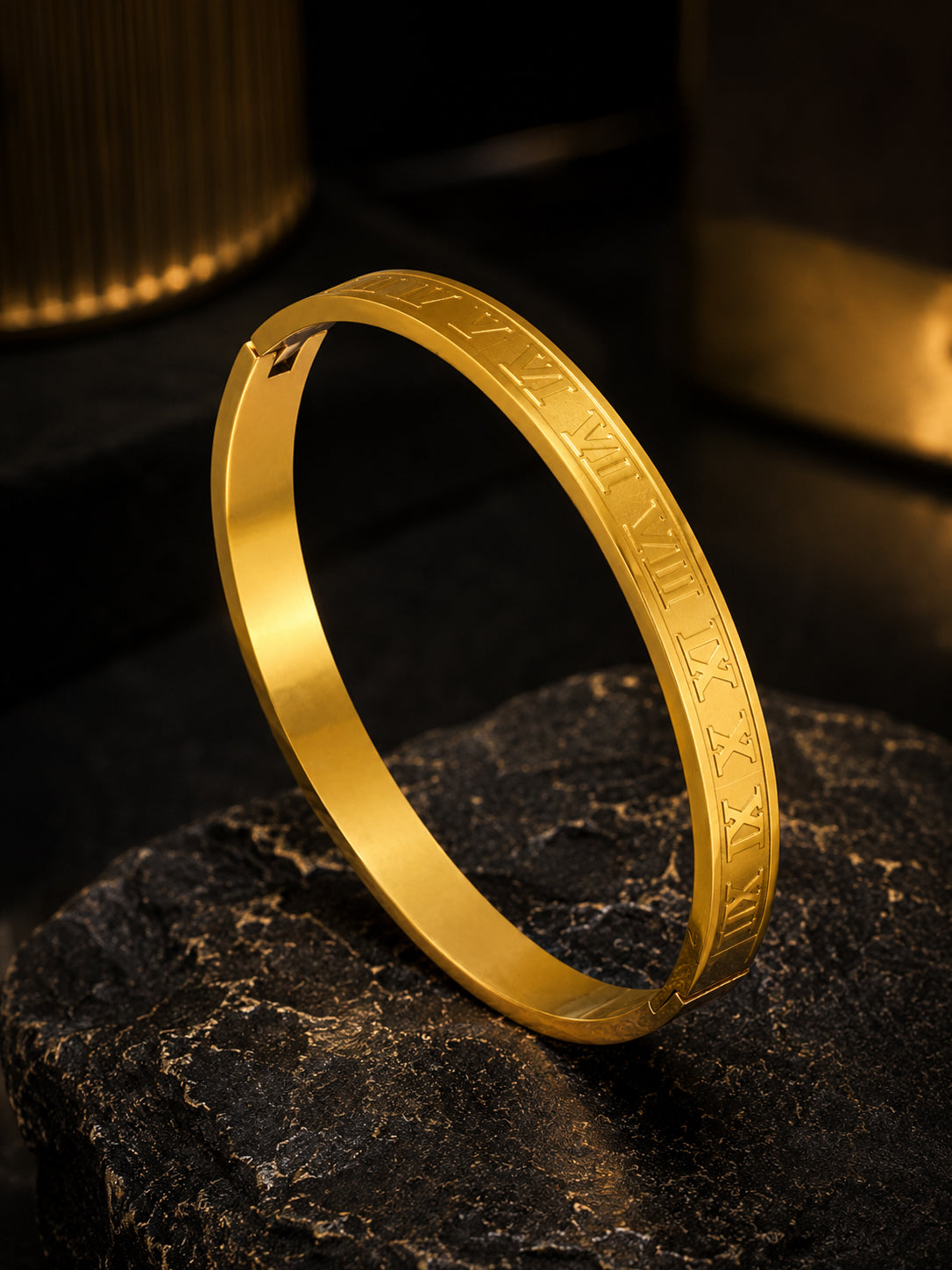 18K Gold-Plated Roman Numeral Anti-Tarnish Waterproof Steel Bracelet
