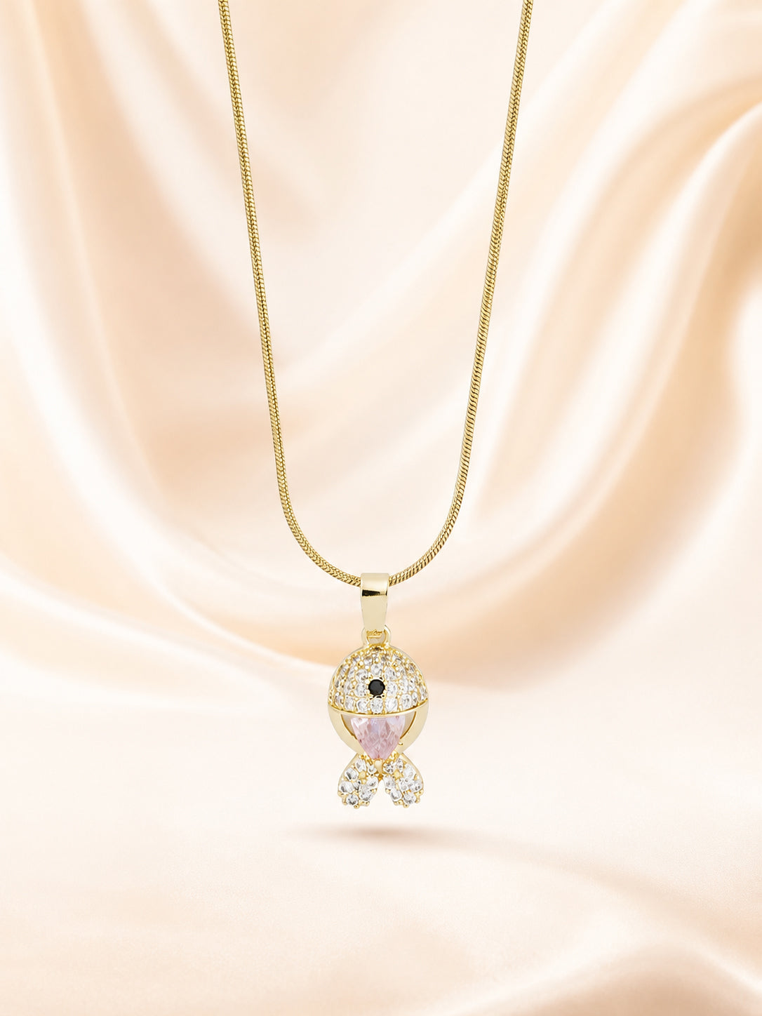 18K Gold Plated Pink Crystal Fish Pendant Necklace for Women