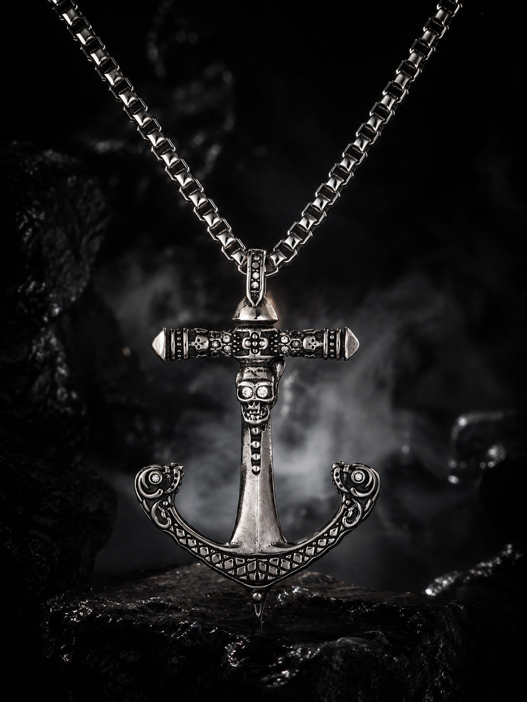 Silver Rhodium-Plated ALJhor Cross Waterproof Stainless Steel Chain for Men