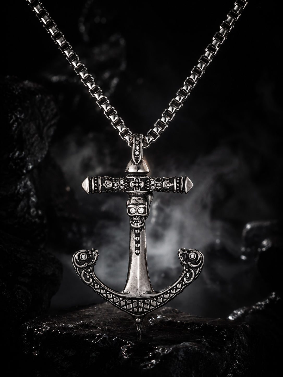 Silver Rhodium-Plated ALJhor Cross Waterproof Stainless Steel Chain for Men