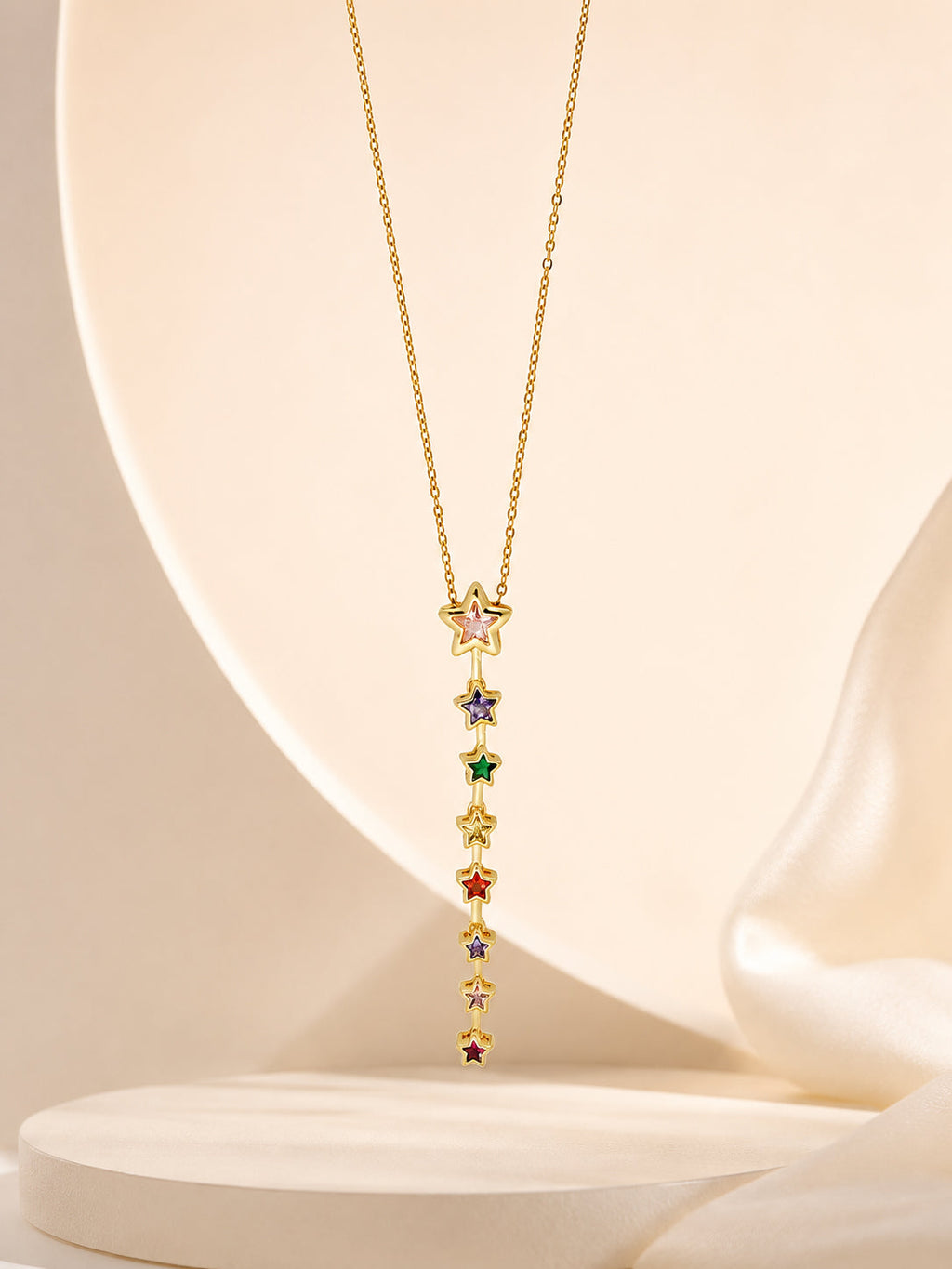 18K Gold Plated Rainbow Star Drop Necklace