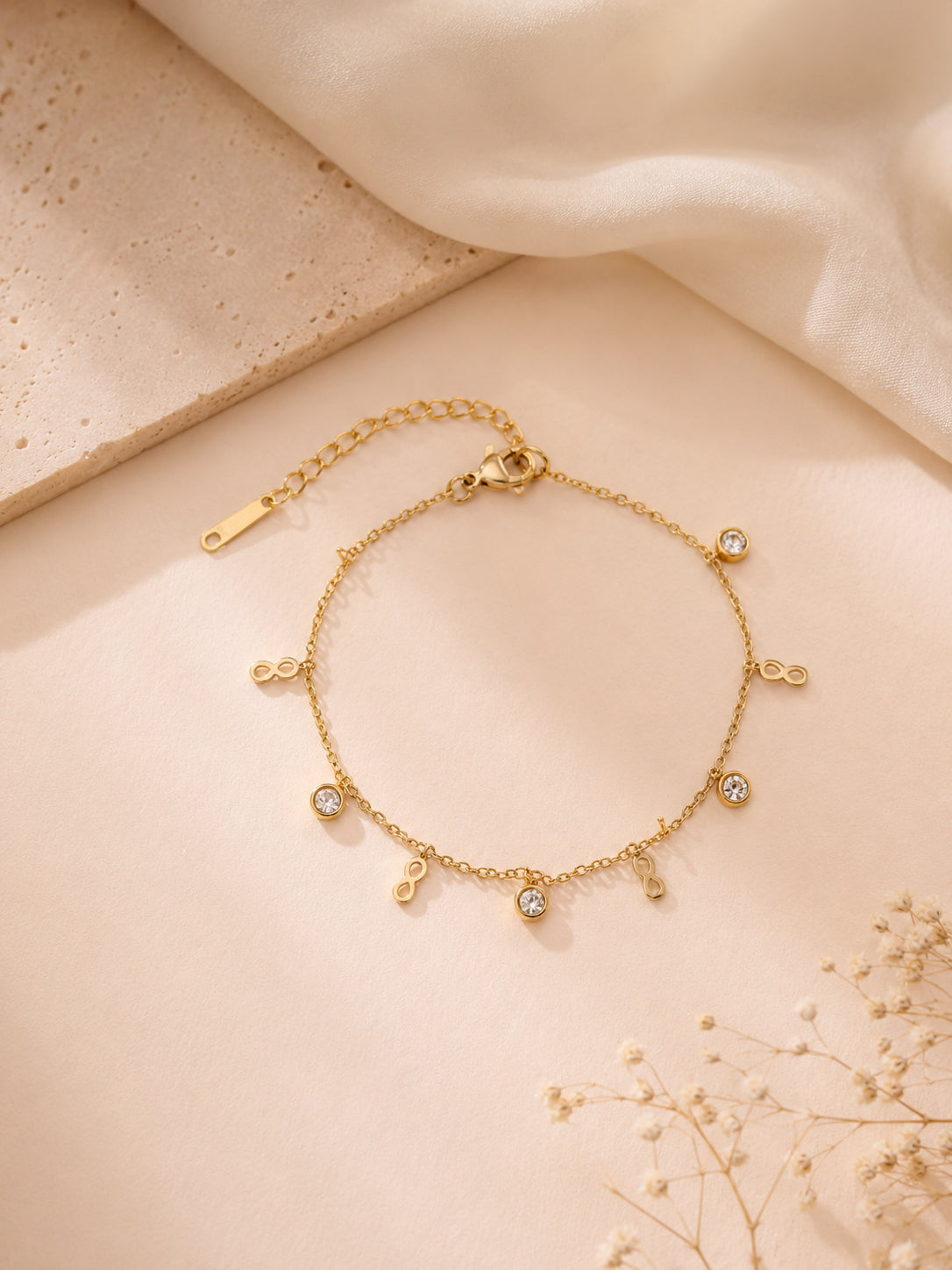 18K Gold Plated Infinity Crystal Chain Bracelet