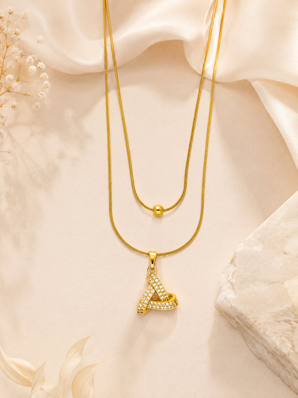 18K Gold Plated Crystal Ribbon Loop Layered Necklace