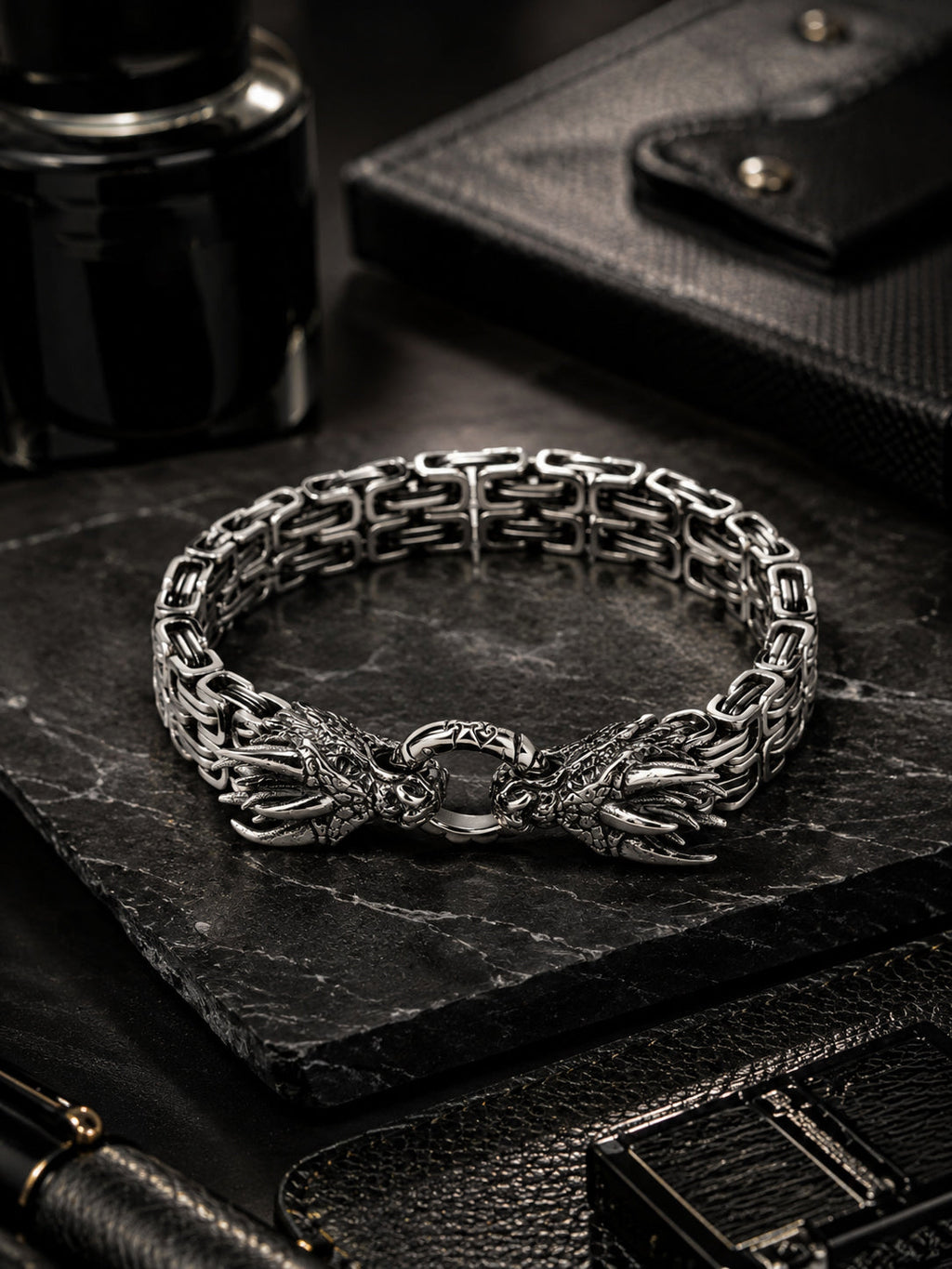 Silver Rhodium-Plated Dragon Claw Anti-Tarnish Stainless Steel Bracelet for Men