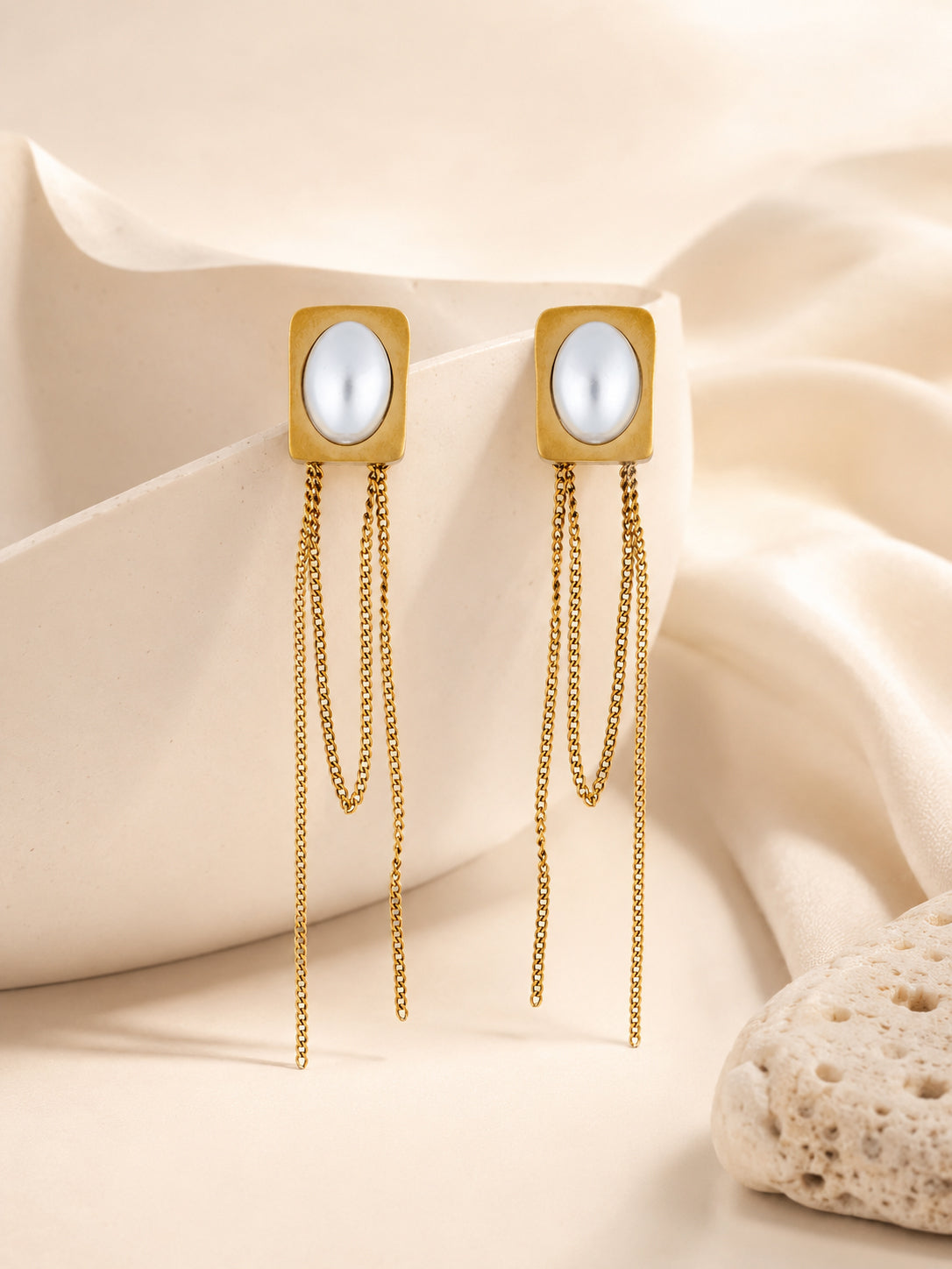 Aanura Pearl Chain Drop Earrings