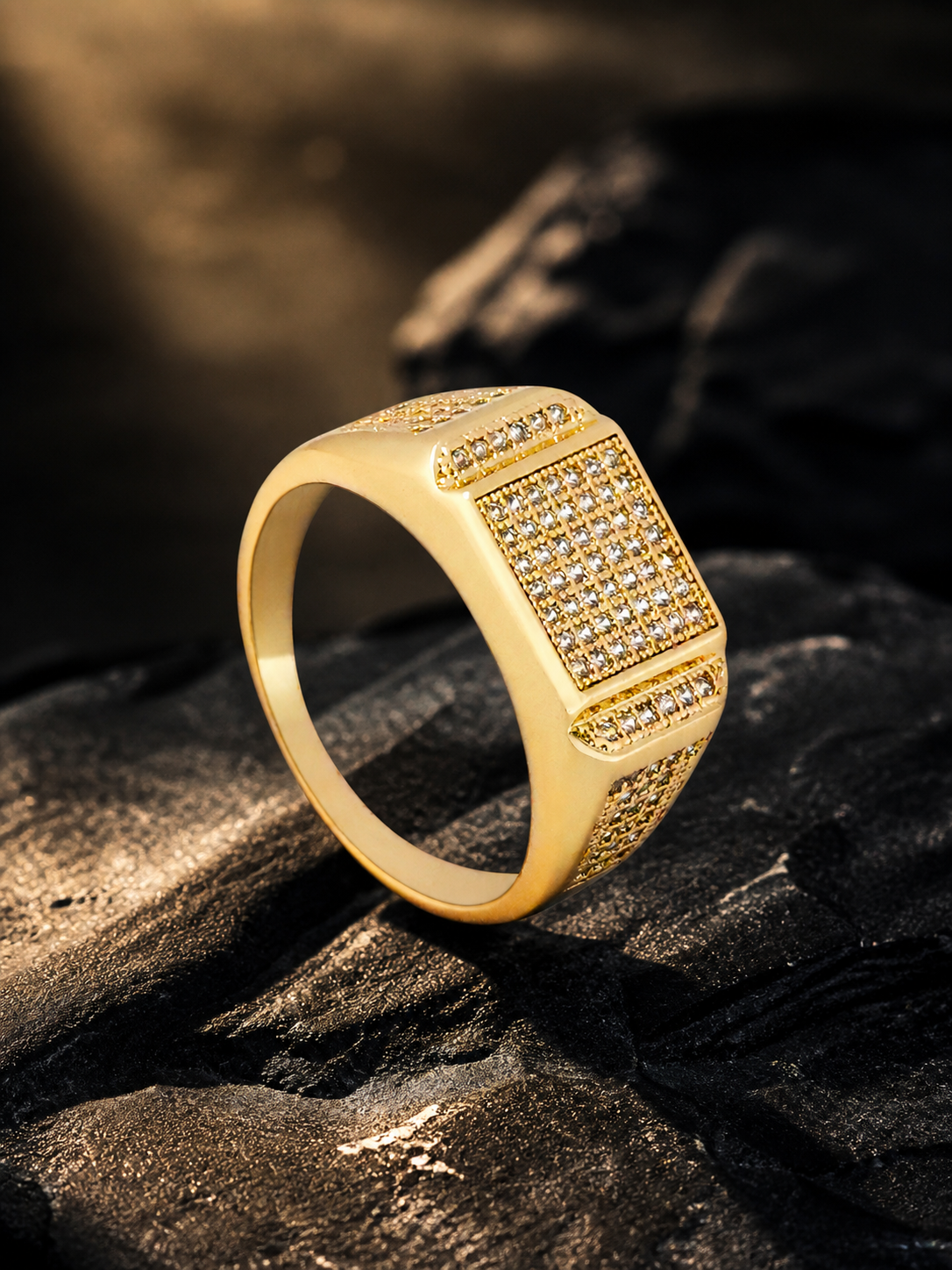 Aanura 18K Gold-Plated Crystal Statement Anti tarnish & Water-Proof  Ring For Men's