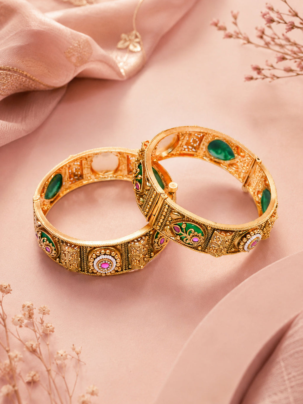 Aanura Gold Plated Royal Enamel Stone Bangle