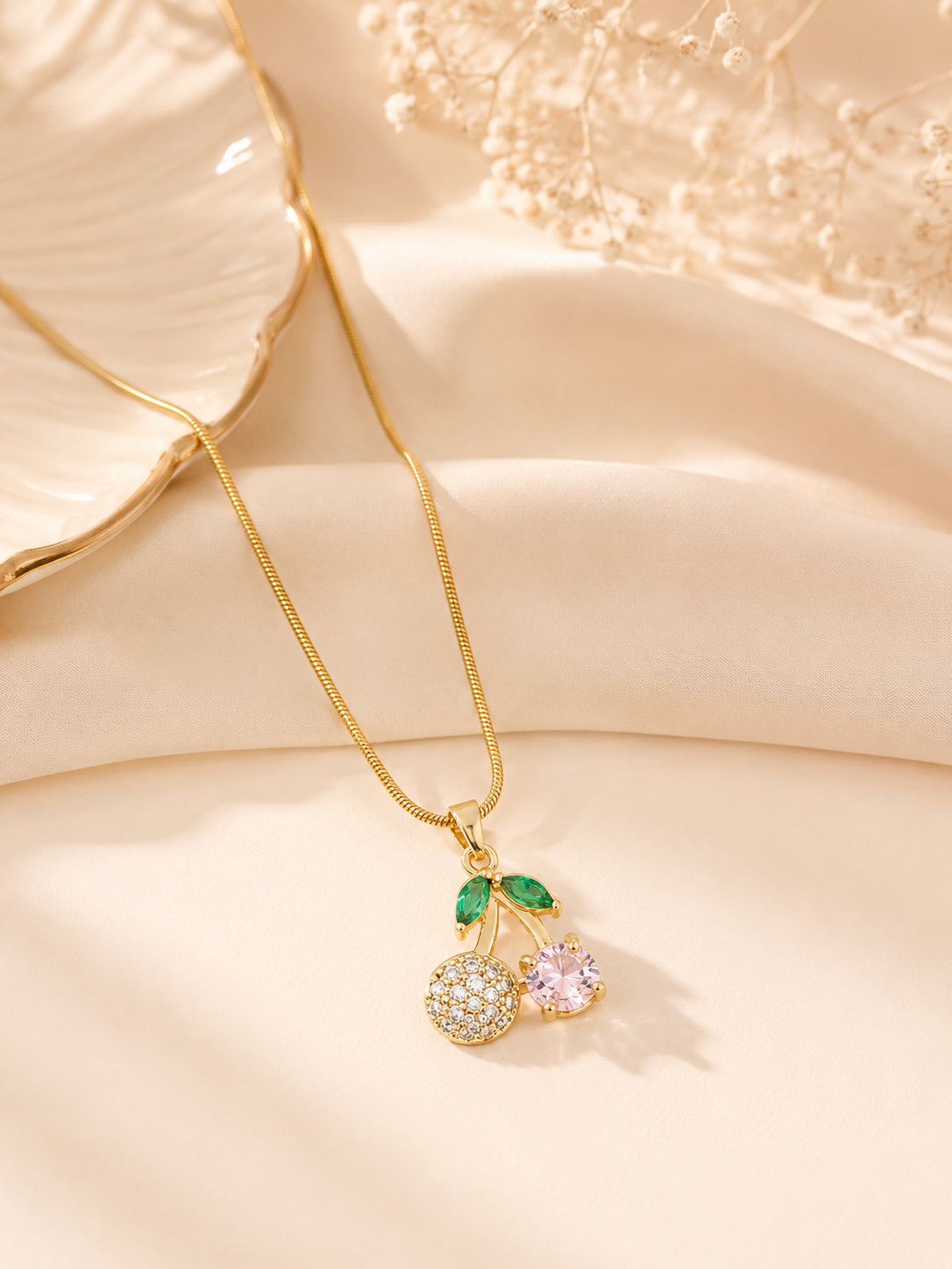 18K Gold Plated Pink Crystal Floral Pendant Necklace for Women