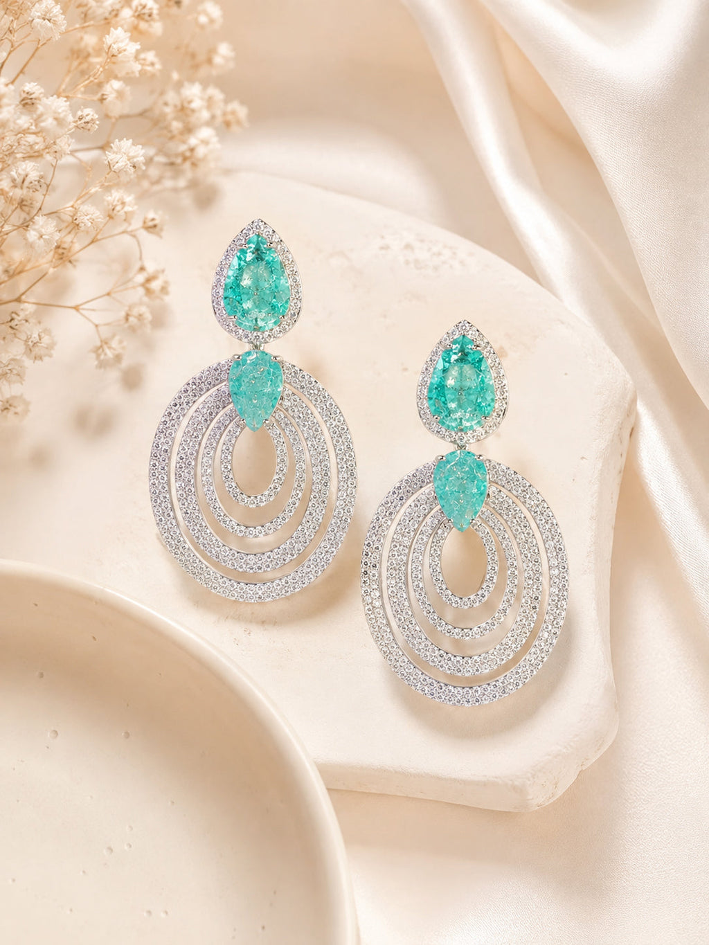 Aanura Emerald Teardrop Multi-Hoop Dangle Earrings