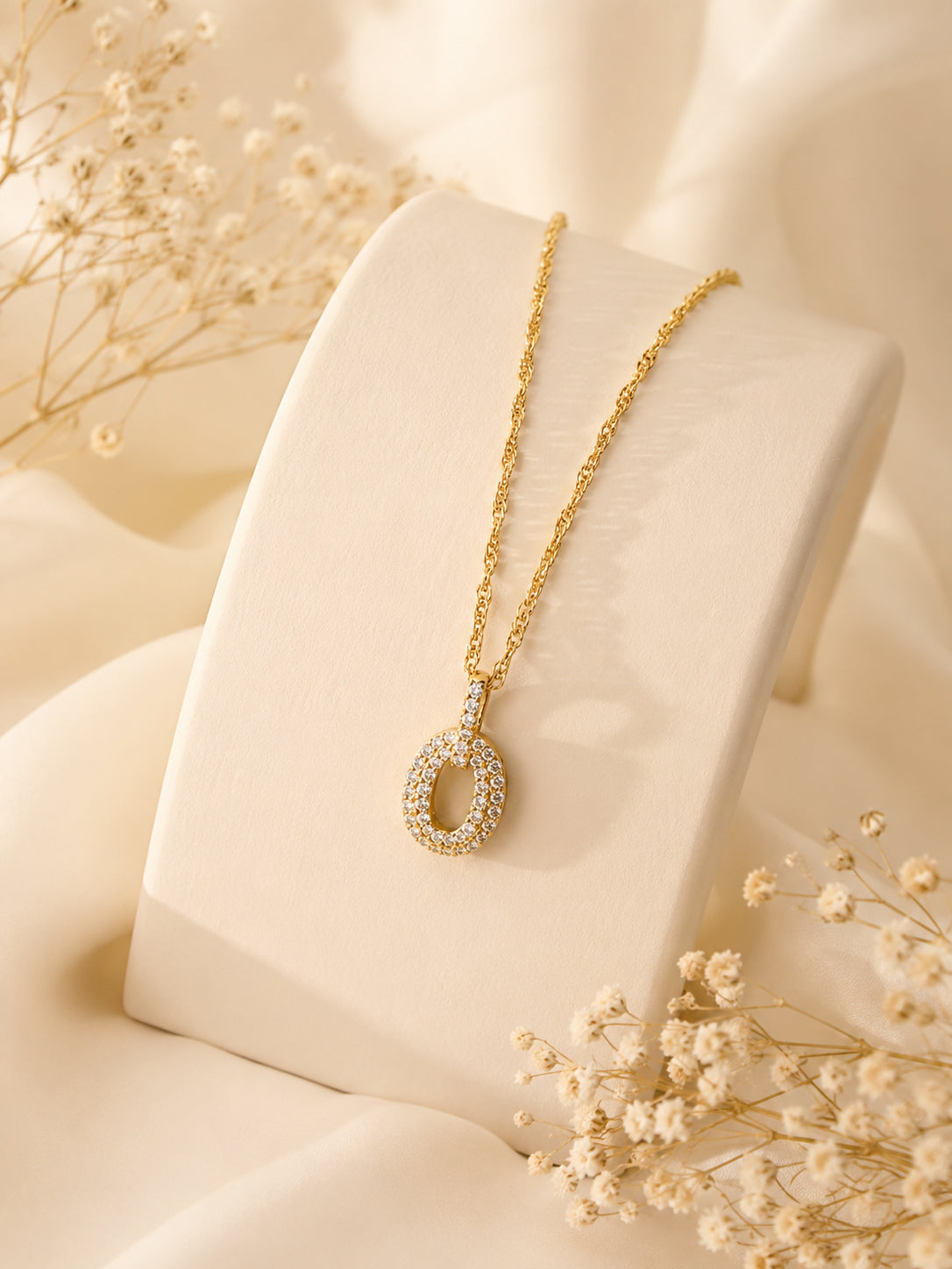 Gold Plated Open Oval Crystal Necklace