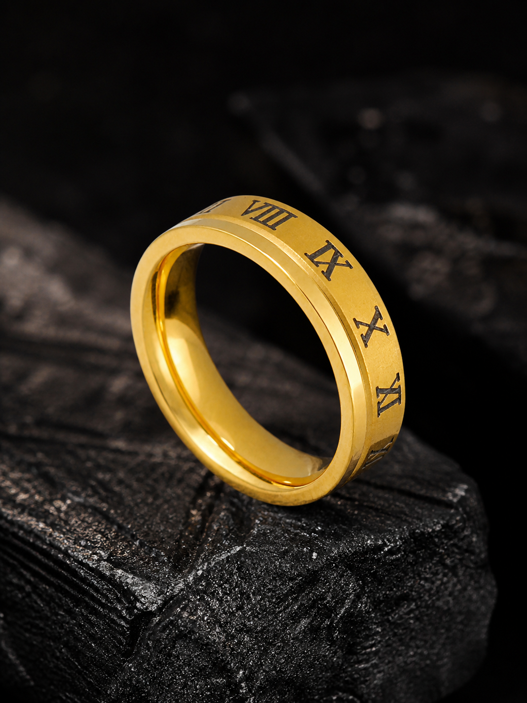 Aanura 18K Gold-Plated Roman Numeral Band Ring For Men's