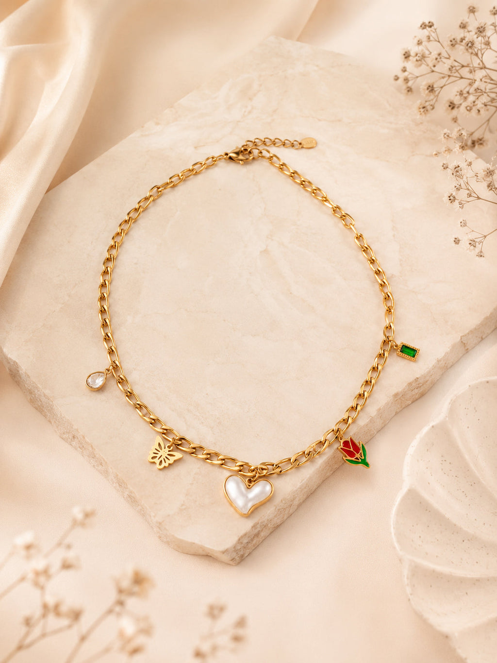 Statement Charm Link Necklace with 18K Gold Plating