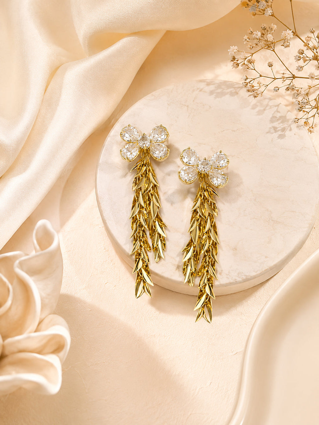 Aanura Crystal Blossom Leaf Drop Earrings