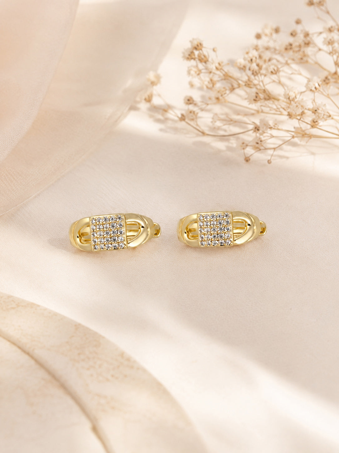Pavé Link Hoop Earrings in 18K Gold Plating