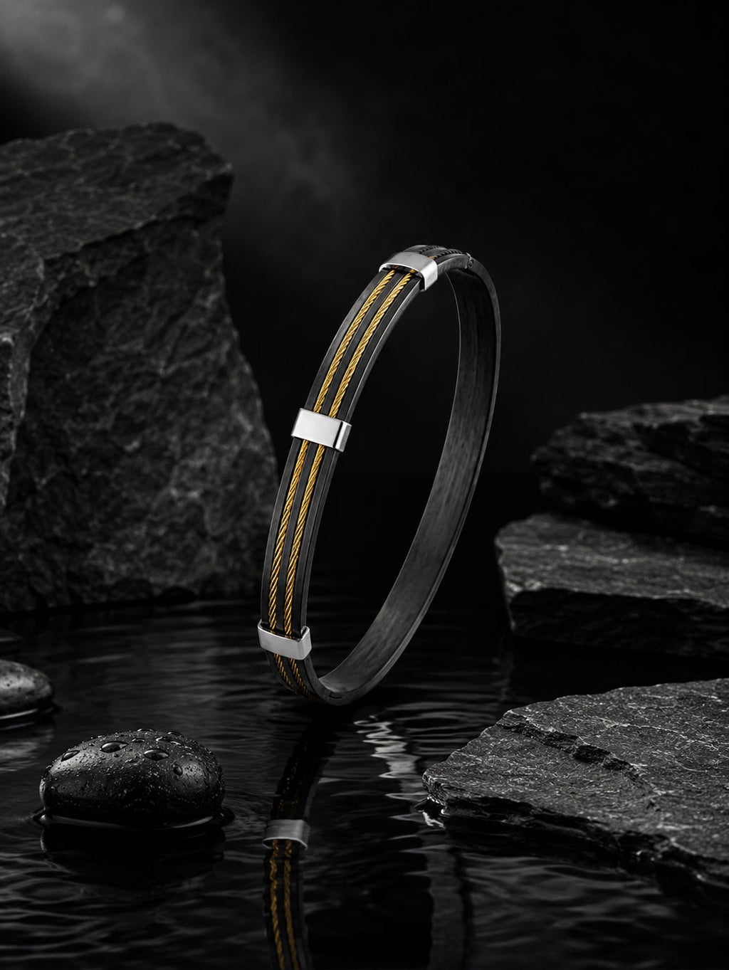 Black & Rhodium Dual Wire Anti-Tarnish Waterproof Bracelet