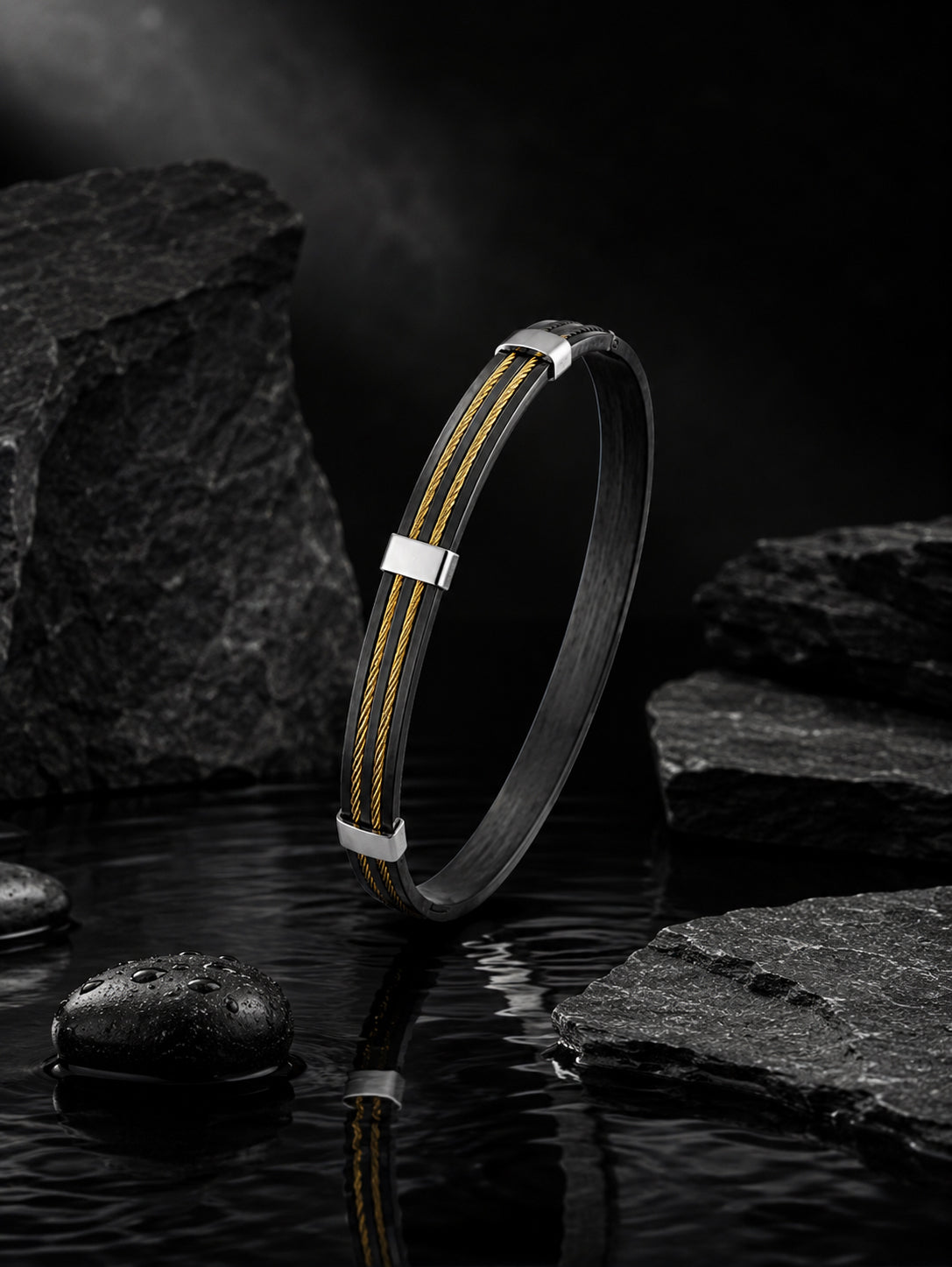 Black & Rhodium Dual Wire Anti-Tarnish Waterproof Bracelet