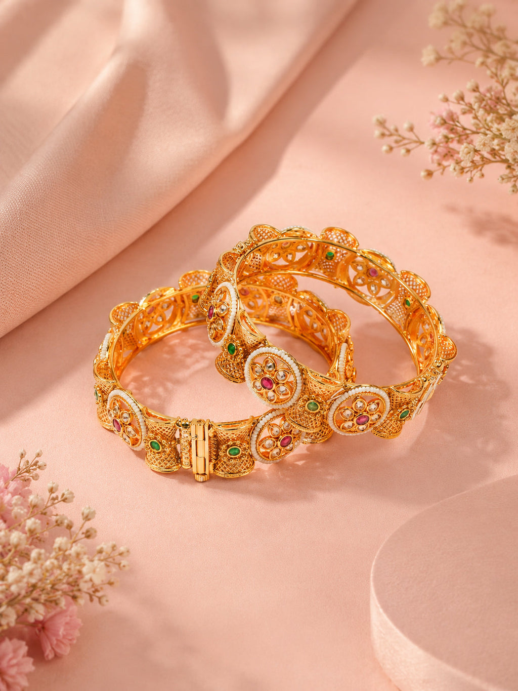 Aanura Gold Plated Heritage Stone Bangle Bracelet