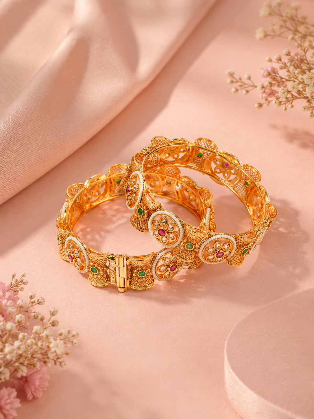 Aanura Gold Plated Heritage Stone Bangle Bracelet