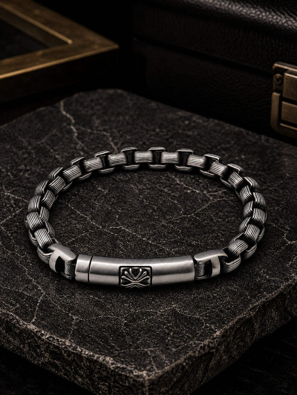 Rhodium-Plated Link Waterproof Anti-Tarnish Stainless Steel Bracelet for Men