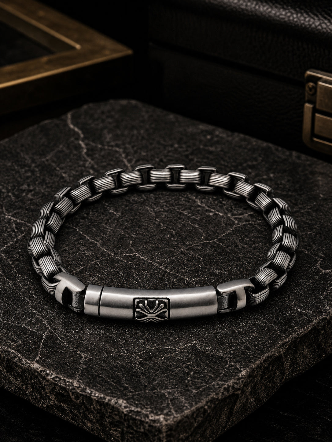 Rhodium-Plated Link Waterproof Anti-Tarnish Stainless Steel Bracelet for Men