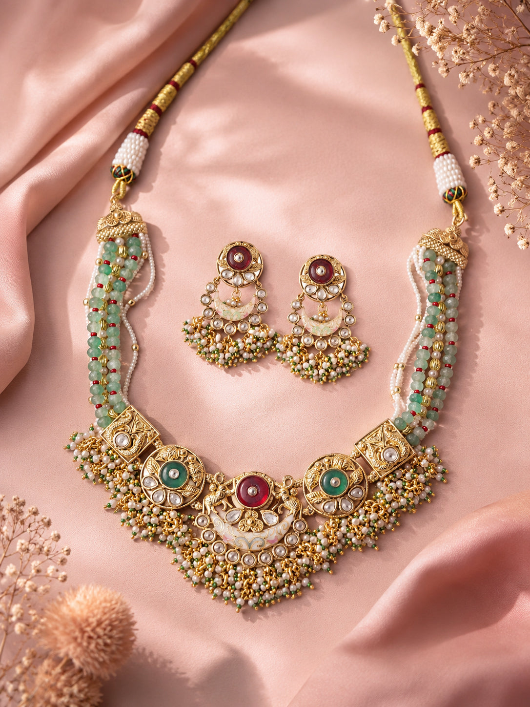 Aanura Temple-Style Choker with Kundan & Pearl Clusters