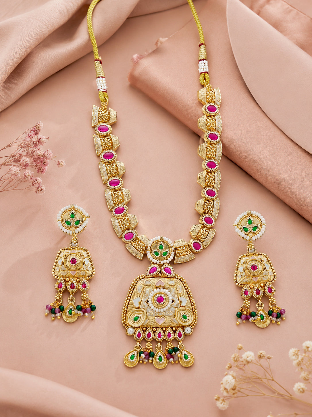 Aanura Royal Kundan Temple Pendant Choker Necklace Set