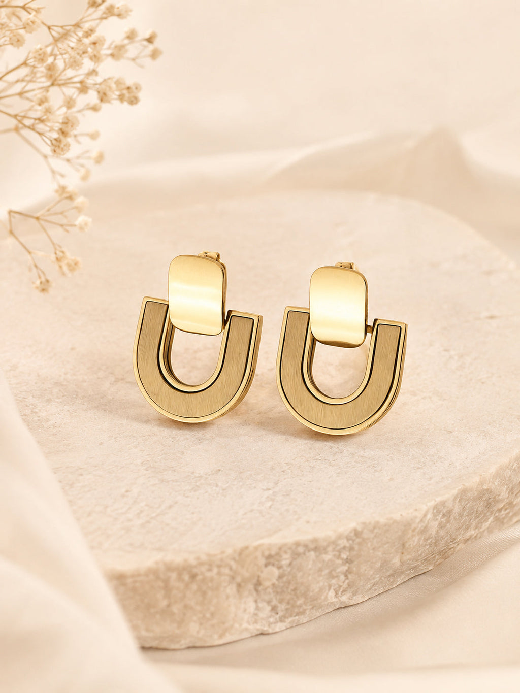 Aanura Bold Geometric Gold Stud Earrings
