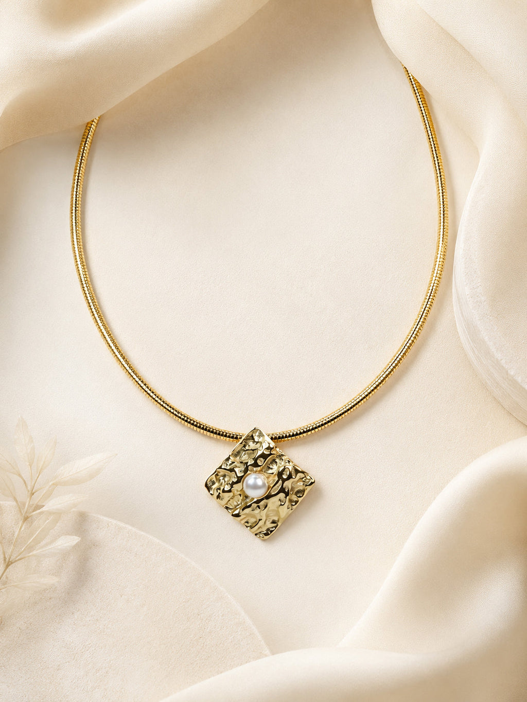 Aanura Gold Choker with Pearl Textured Pendant