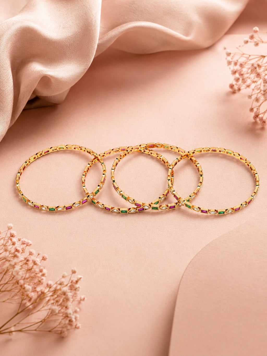 Aanura Gold Plated Multistone Slim Bangle