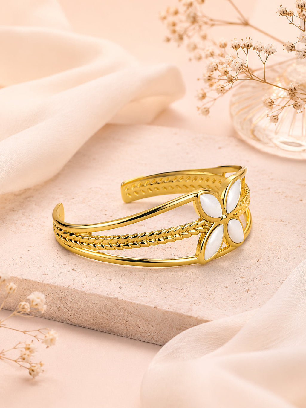 Aanura Gold Floral Open Cuff Bracelet