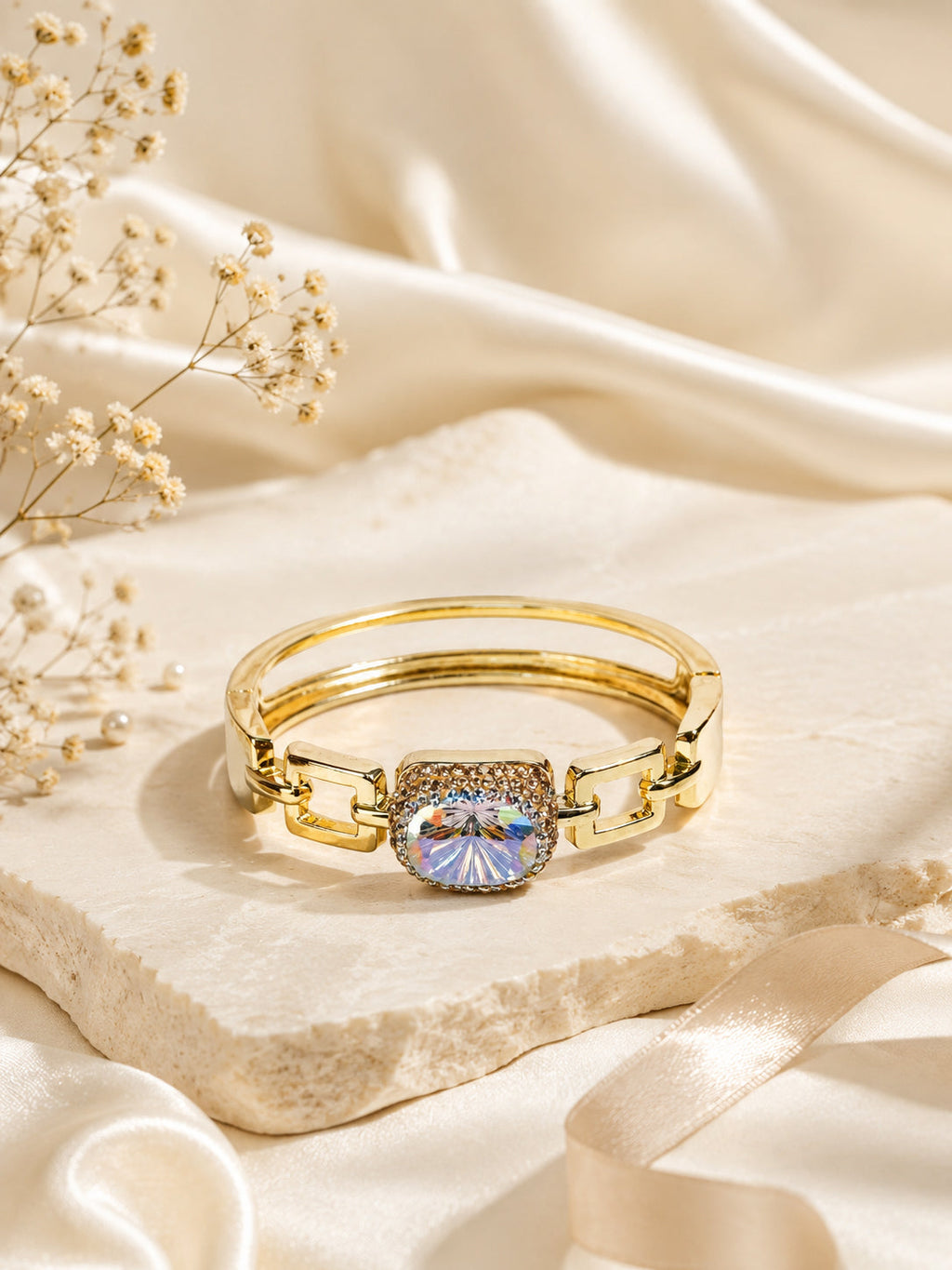 Aanura Gold Stainless Steel Crystal Bangle Bracelet