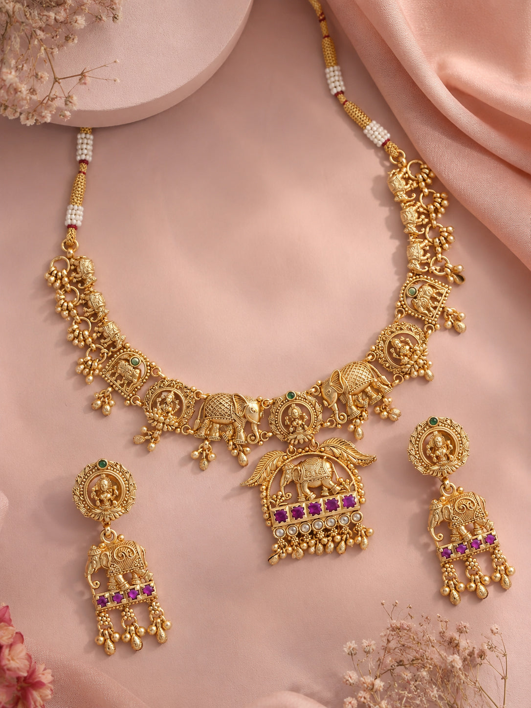 Aanura Gold Plated Heritage Temple Necklace Set